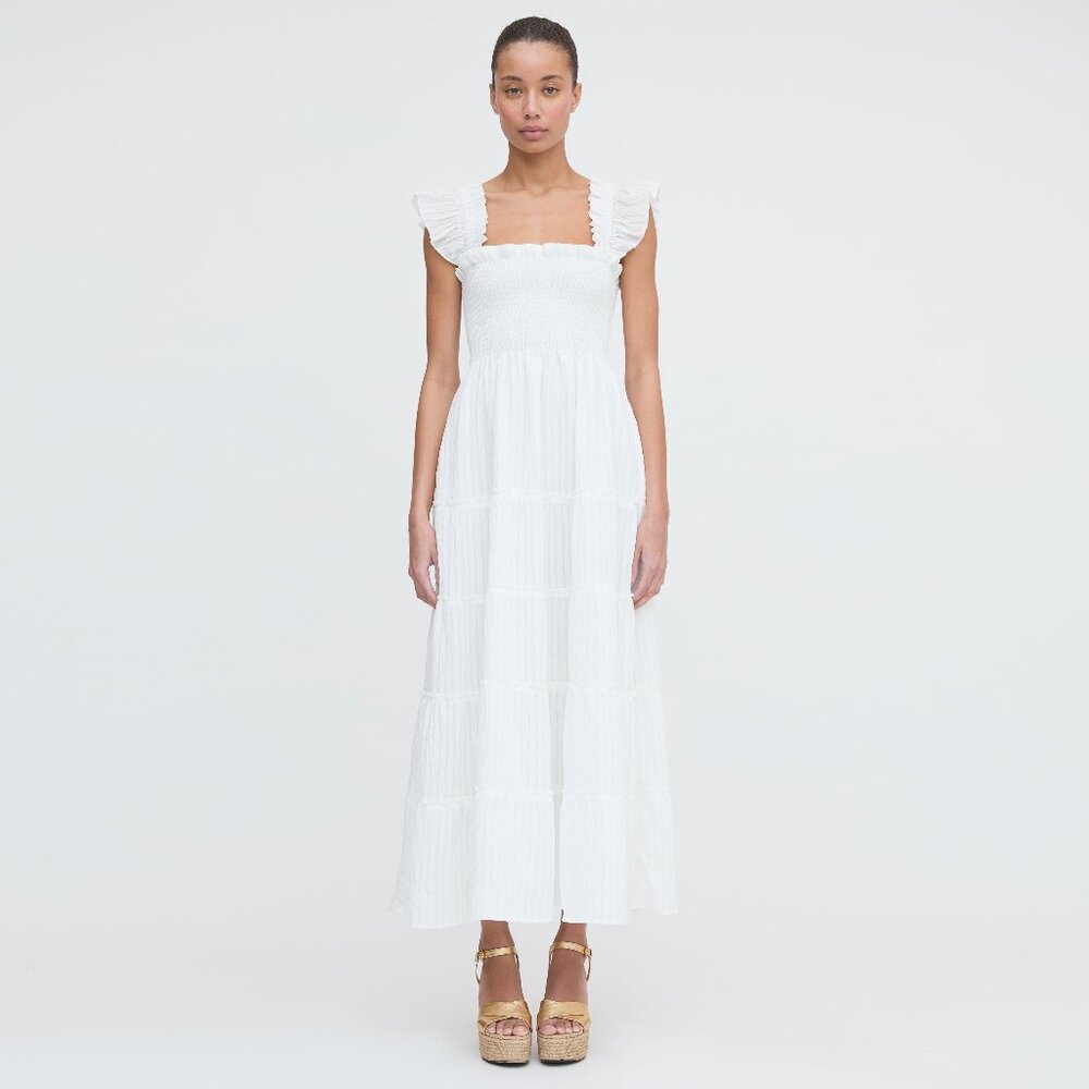 Hill House Home The Ellie Maxi Nap Dress - White Tonal Seersucker Size XSWhite T